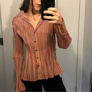 Fred David Coral and White Striped Button-Down Shirt